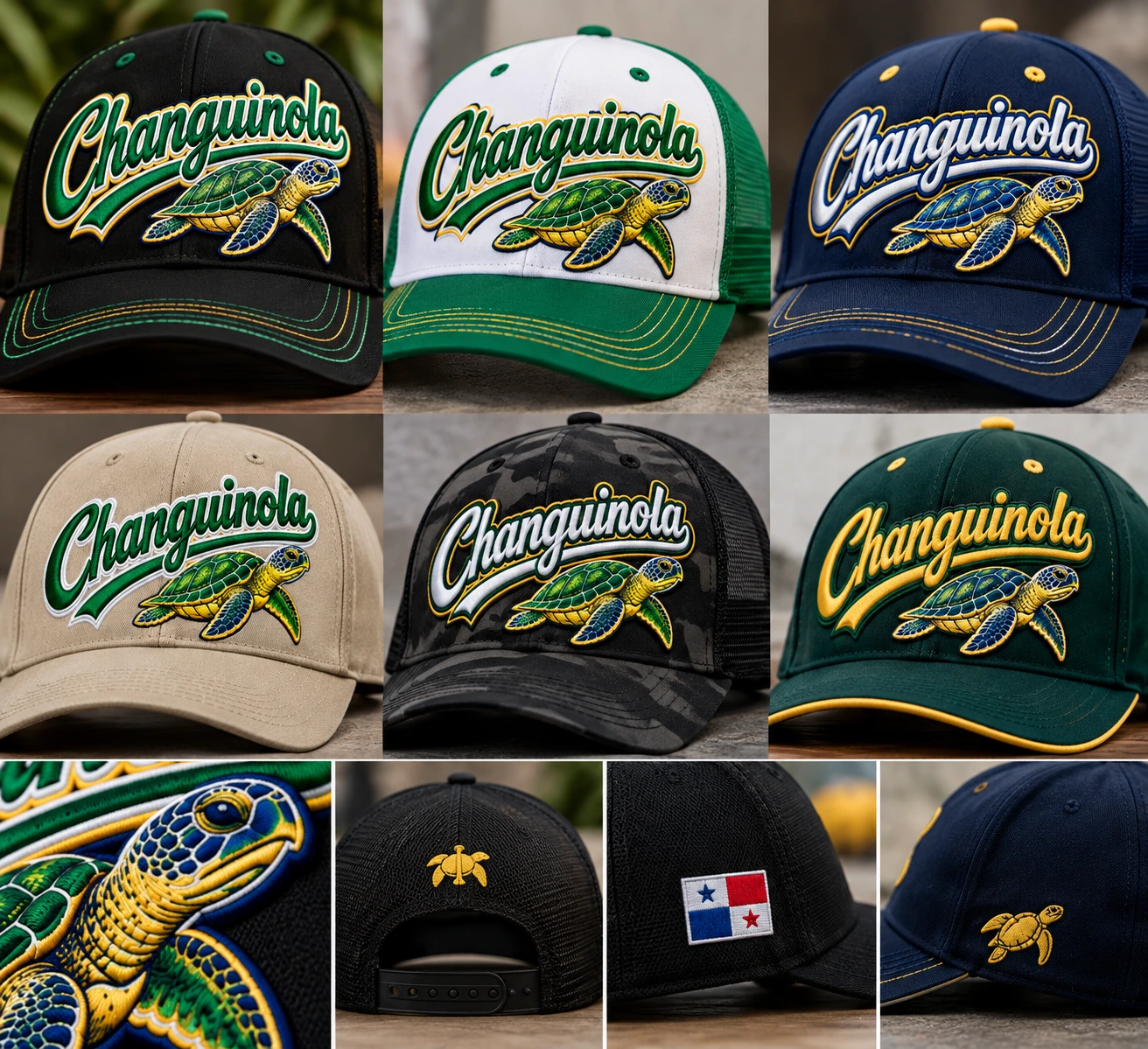 Imagen facilitada por ARPIXGROUP: gorras para todos los estilos con diseño Changuinola y tortuga marina